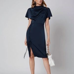 MOTF PREMIUM FITTED DRAPED DRESS - Navy